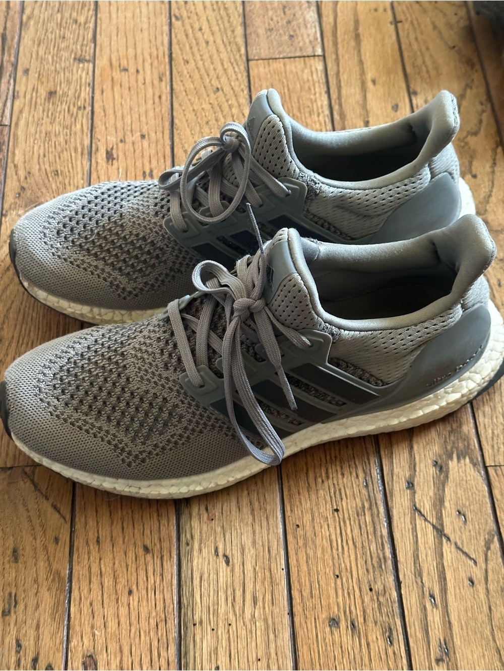 adidas Men's Gray Knit Running Shoes with White Boost Midsole